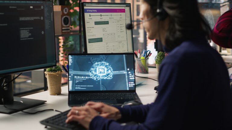 Call center agents track shipments in office using AI chatbot for help